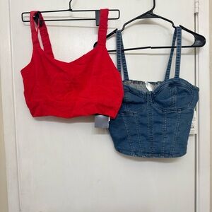 Monteau Red and Blue Women's Crop Tops